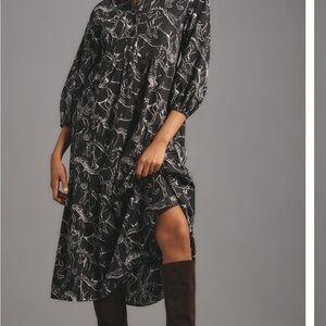 Anthropologie Bettina tiered black horse print shirt dress size small NWT